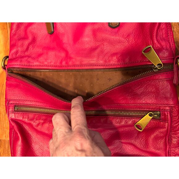 Fossil leather pink satchel large handbag with removable shoulder strap - Picture 5 of 9